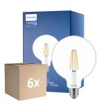 Multipack 6x Philips MASTER Value LED Globe E27 120mm con Filamento Clara 5.9W 806lm - 927 Luz muy Cálida | Mejor reproducción de color - Reemplazo 60W
